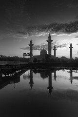 Naklejka premium beautiful mosque in malaysia in black and white