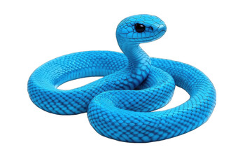 Fototapeta premium striking image of a vibrant blue snake coiled up, showcasing its detailed scales and intense gaze