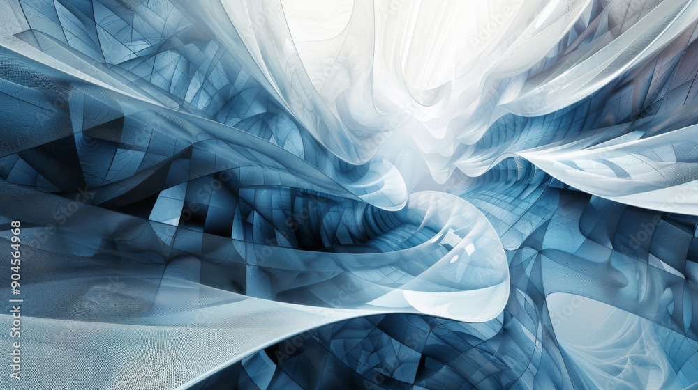 Poster complex 3d abstract layers with varying opacity and light interplay.