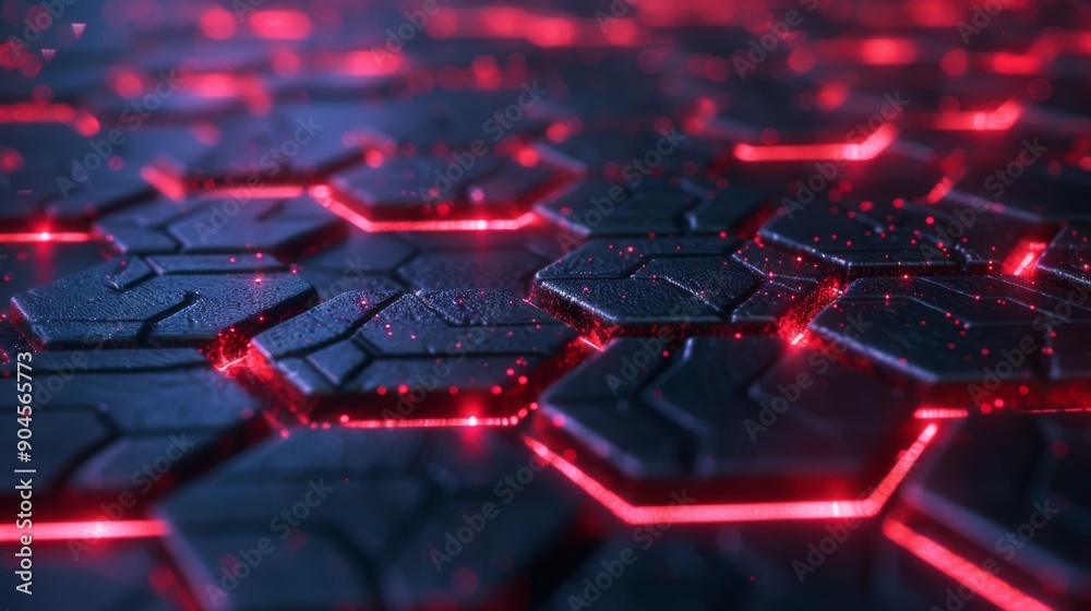 Poster futuristic 3d hexagonal grid with glowing edges and depth