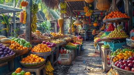 Fototapeta premium Vibrant Fruit Market Stall in Southeast Asia