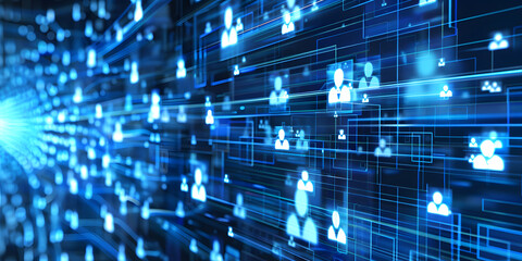 Obraz premium abstract geometric background with many people icons. blue background visualizing social networks or the Internet web. 3d rendering