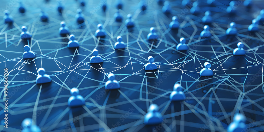 Wall mural abstract geometric background with many people icons. blue background visualizing social networks or