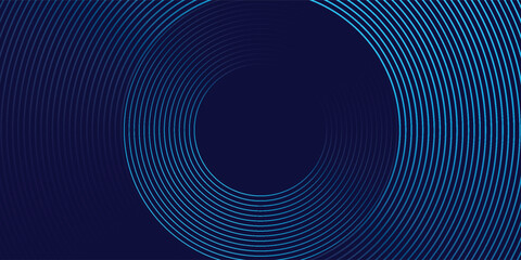 Abstract blue glowing geometric lines on dark blue background. Modern shiny blue circle lines pattern. Futuristic technology concept. Suit for cover modern