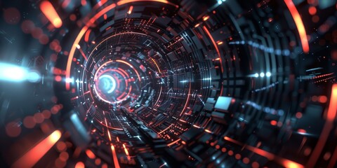 Fototapeta premium Immerse yourself in a futuristic scifi digital tunnel illuminated by glowing lights