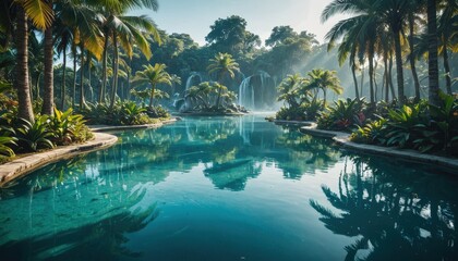Tropical Paradise - Tranquil Pool with Waterfall.