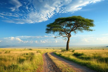 Fototapeta premium Solitary Tree on a Dusty Road in the Savanna