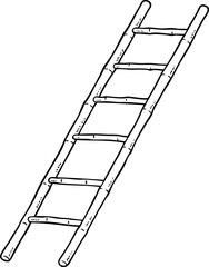 Hand Drawn Vector Cartoon Bamboo Ladder Line Art