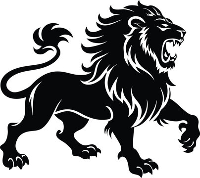 Lion roaring silhouette animal illustration vector