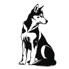 Fototapeta premium black silhouette of Siberian husky sitting illustration icon for logo, isolated on white background