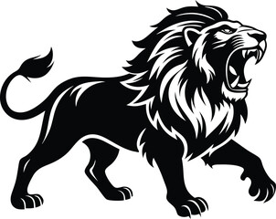 Lion roaring silhouette animal illustration vector