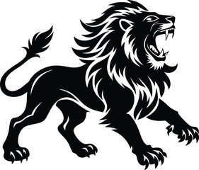 Obraz premium Lion roaring silhouette animal illustration vector