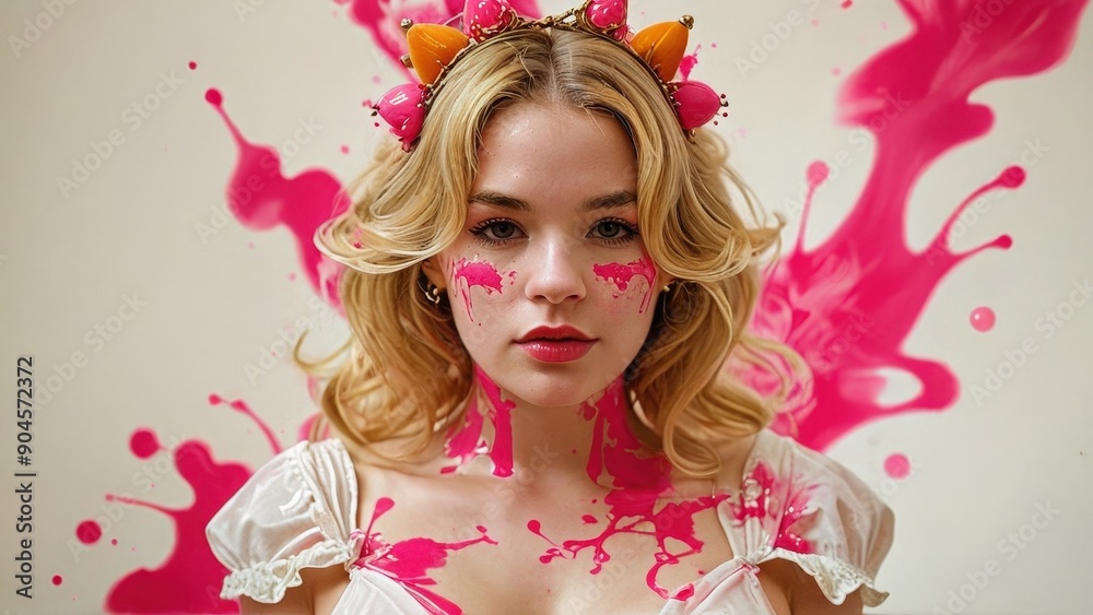 Poster pink paint splash on woman