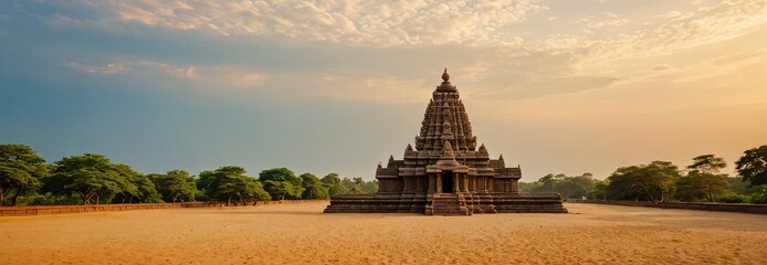 Ancient Hindu Temple at Sunset.