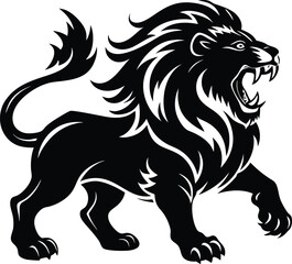 Lion roaring silhouette animal illustration vector