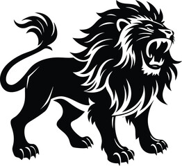 Lion roaring silhouette animal illustration vector