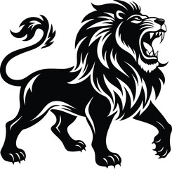 Fototapeta premium Lion roaring silhouette animal illustration vector