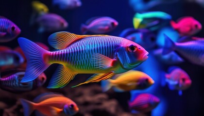 Fototapeta premium Vibrantly Colored Tropical Fish in Aquatic Habitat