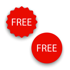 Free label icons. Vector red tags. Promotional stickers. White text.
