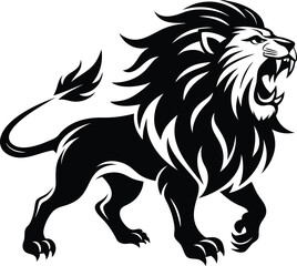 Lion roaring silhouette animal illustration vector