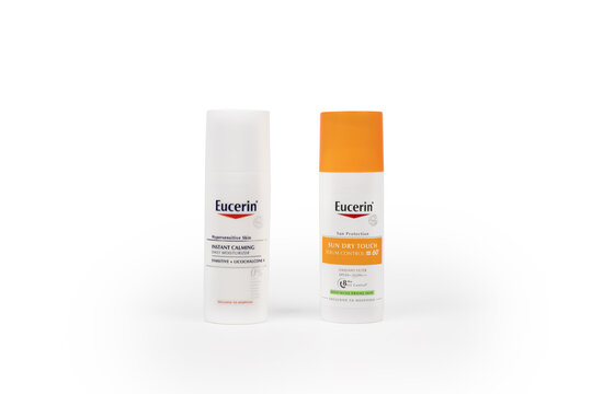 Bangkok, Thailand - 18 Aug, 2019: Eucerin daily moisturizer for hypersensitive skin and sun protection product sebum control SPF 60 oxidant filter on sales exclusive to hospital at Bangkok Thailand.