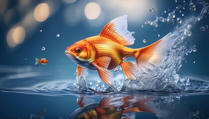 Goldenfish Splashing in Water with Bubbles