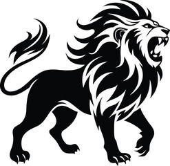 Lion roaring silhouette animal illustration vector