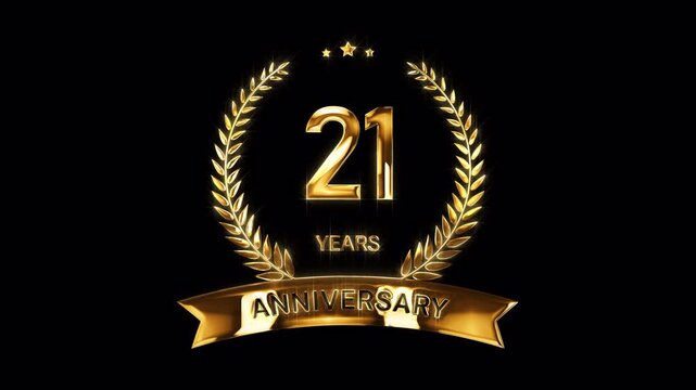 21st Anniversary Celebration. Happy 21 Years Anniversary Animation in Gold Color on the Transparent Background, Alpha Channel. Great for greetings, celebrations, events, and gifts.