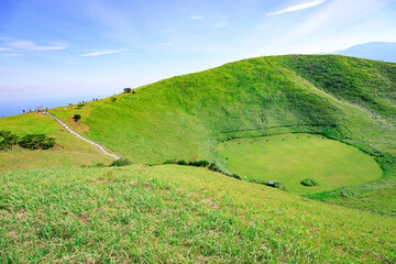 Early Summer Panoramic View of the Volcano Crater of Mt. Omuro in Izu Japan