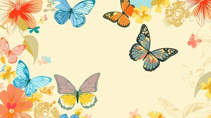 Colorful Butterfly and Flower Illustration for Spring Decor and Invitations