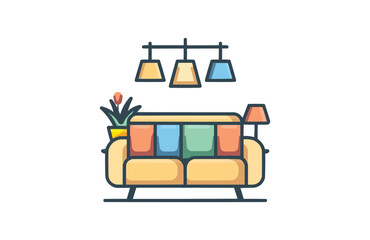 Living room icon isolated on white background. Beautiful color living room icon.