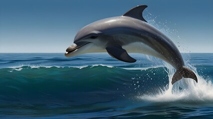 Obraz premium Cute Dolphin in Sparkling Waves Cute Baby Dolphin Leap