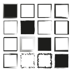 Black and white frames. Grunge border variations. Decorative square edges. Vector collection.