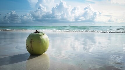 Obraz premium Green Coconut on a Tropical Beach 
