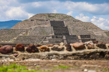 Pyramid of the Moon in San Martin de las Pirámides in the archaeological zone of Teotihuacán Mexico, the city with the largest pyramids in Mesoamerica in the State of Mexico. 