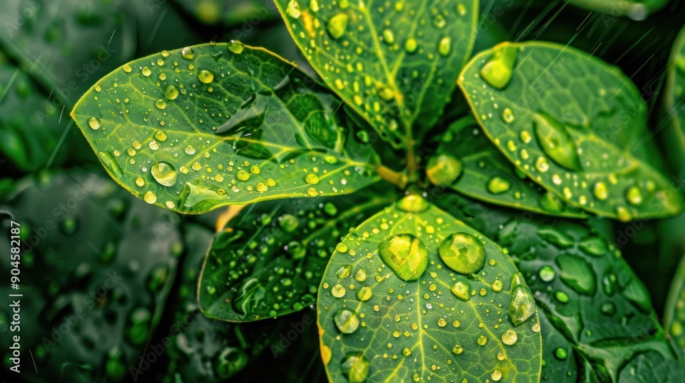 Sticker Rain Drops on Green Leaves