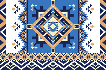 Ethnic Inspired Geometric Design Blue and Gold Pattern for Native American tribal fabric, tile, carpet, vector, illustration design