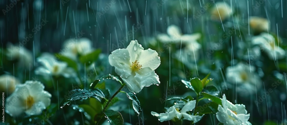 Sticker White Flowers in the Rain