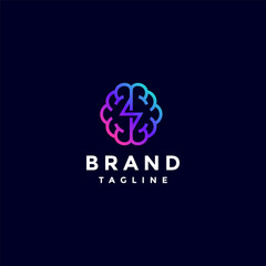 Simple Thunder Brain Line Logo Design. Initial Letter S In Brain Icon Outline Logo Design.