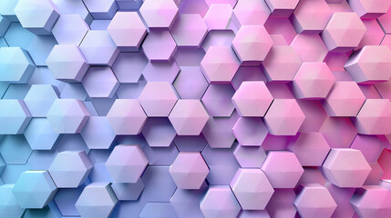 3D renders colorful pastel pink-blue and purple hexagon pattern