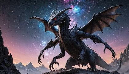 Black Dragon Under a Starry Sky.