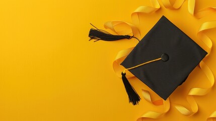 Graduation Cap on Yellow Background