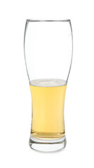 Half full glass of cold beer isolated on white