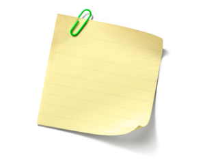 クリップのついた黄色いメモ紙片