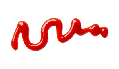 Tasty ketchup isolated on white, top view. Tomato sauce