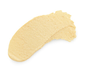 Sample of delicious hummus isolated on white, top view