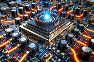 Cutting-edge Motherboard Secured by Cyber Padlocks, Illustrating Core Protection in Computing Technologies.