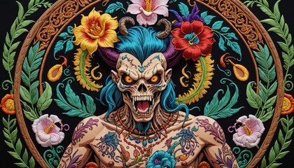 Fototapeta premium Floral Skull with Horns.