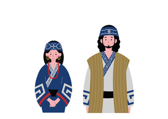 アイヌ民族の伝統衣装を着た男女のイラスト