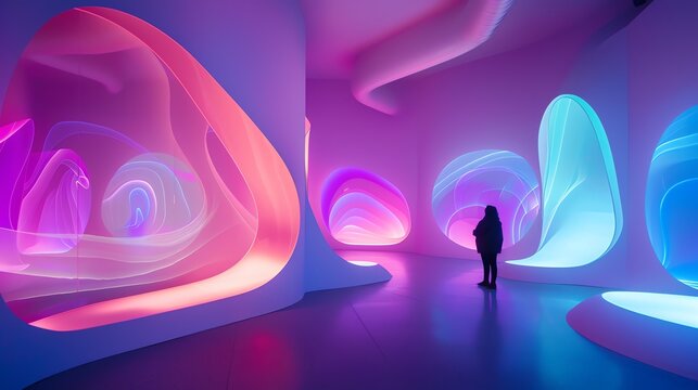 Designer working on an interactive art installation, creative thinking, immersive and participatory art experience